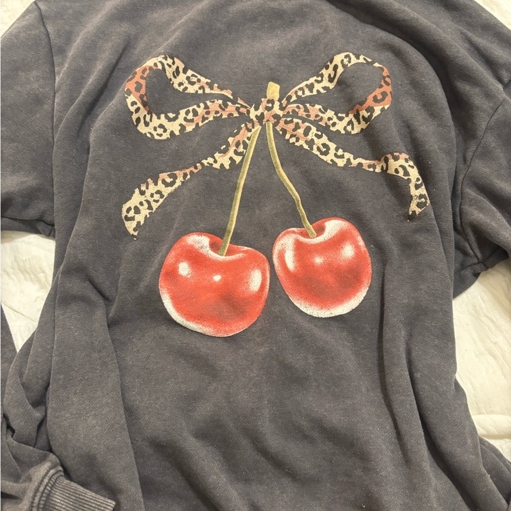 Women's Gray Sweater with Cherry Design